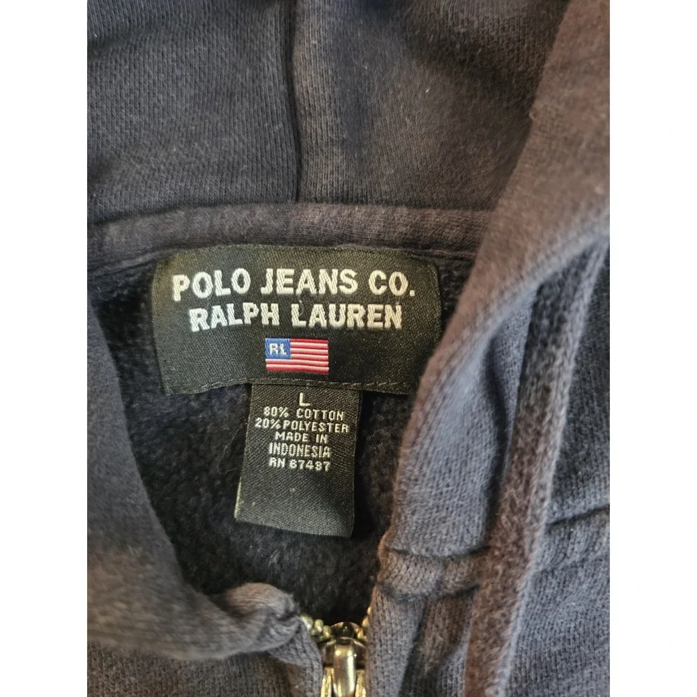 Vintage Polo Jeans Company Ralph Lauren Full Zip Hoodie Large Navy Spell Out